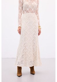 Resim Sateen Dantelli Uzun Etek - Bej-136892 Bej 