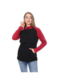 Resim Luvmabelly Myra4525 Bordo&siyah Parçalı Kapüşonlu Ve Cepli Emzirme Sweatshirt 