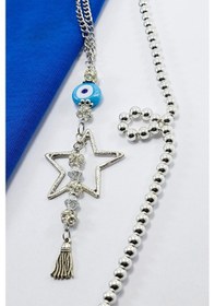 Resim Parlak Taşlı Ve Cam Nazar Boncuklu Metal Yıldız Dikiz Ayna Süsü / 