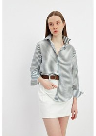 Resim Stella Pulvis Yeşil Oversize Çizgili Gömlek Yeşil 