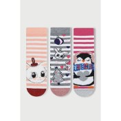 Resim Mem Socks 3'lü Simli Tavşan-Penguen Desenli Kaydırmaz Havlu Çocuk Çorabı 
