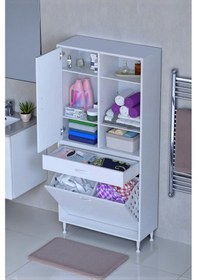 Resim Eliusta Mira Dolap 6 Bölme Çok Fonksiyonlu Banyo Dolabı 70 Cm Beyaz Sepetli Dolap 70x171x32,5 Cm Organizer Beyaz 
