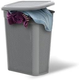 Resim Kapaklı Kirli Çamaşır Sepeti Damla Desen 43 Litre Gri Gri 