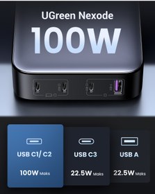 Resim UGREEN Nexode 100W GaN Masaüsü Hızlı Şarj Cihazı QC PD 4 Portlu 3xUSB-C, 1xUSB-A, Gri - 90928 