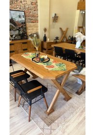 Resim Ntconcept Arden Ahşap Yemek Masası Takımı Kenar Banklı Tel Sanda 