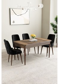 Resim Mabel Barok Desen 80x132 Açılabilir Mdf Masa Yemek Odası Takımı, Mutfak Takımı 4 Adet Sandalye 