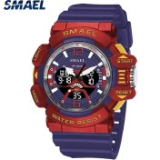 Resim Hanyang Kırmızı Mavi Smael Üst Marka Spor Erkek Saatler Askeri Kuvars Izle Adam Su Geçirmez Kol Saati Erkekler Için Saat Şok Relogios Masculino 8065 (Yurt Dışından) 