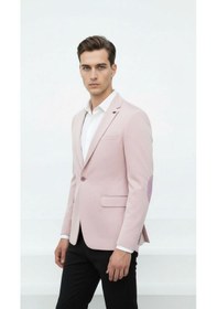 Resim Plus Scorpion Açık Pembe Erkek İtalyan Kesim Blazer Ceket Kol Yamali, Slim Fit, Şık Ve Modern Tasarım Pembe 