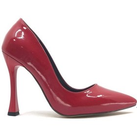 Resim Feles 10 Cm Topuklu Stiletto Kadın Topuklu Ayakkabı Kırmızı-Rugan 