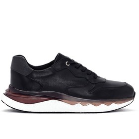 Resim Men's Black Lace-up Thick-Sole Leather Casual Sneaker 