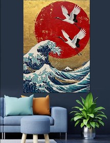 Resim Japon Dalgası Gemi Çizimi Dekoratif Kanvas - Mdf Ahşap Tablo 