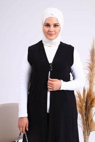 Resim Kadin Buyuk Beden Üç Düğmeli Likralı Yelek - siyah / 4XL 