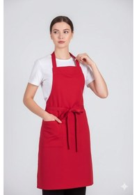 Resim Kadın Boyundan Asmalı Barista Şef Mutfak Önlüğü 60x85 Cm Kırmızı 