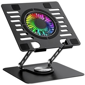 Resim Addison Ad-rc36 Steely 360 Derece Dönebilen Fanlı Rgb Işıklı Ayarlanabilir Siyah Metal Laptop Stand 