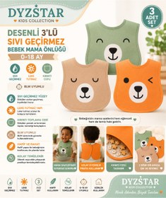 Resim DYZSTAR 3'lü Ayıcık Desenli Bebek Mama Önlüğü 0-18 Ay - Sıvı Geçirmez, Leke Tutmaz, Yumuşak Dokulu Beslenme Önlüğü Seti 