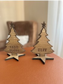 Resim Ahşap Yılbaşı Ağacı Dekor Masaüstü Hediyelik- İsimli Yılbaşı Hediyesi 