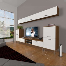 Resim Decoraktiv Eko 9 Mdf Dvd Krom Ayaklı Tv Ünitesi Tv Sehpası - Ceviz - Beyaz 