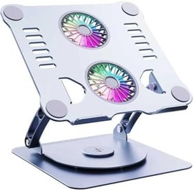 Resim Alüminyum 360 Derece Ayarlanabilir Metal Laptop Standı Rgb Çift Fanlı Sogutucu Premium Serisi Notebook Tutucu 