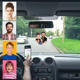 Resim Kişiye Özel Karikatürlü Eş Ahşap - Araba Dikiz Ayna Süsü Çİft Taraflı Tasarım-Tüm Araçlarla uyumlu 