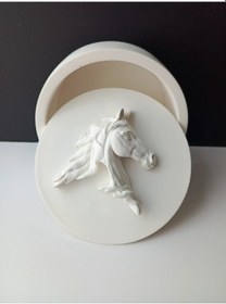 Resim At Objeli Kapaklı Dekoratif Yuvarlak Saklama Kutusu, Ev Dekoru, Obje 