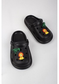 Resim Erkek Çocuk Aslan Dinozor Temalı Terlik-5809-Siyah 