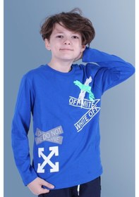 Resim Panios Kids X Baskılı Uzun Kollu Erkek Çocuk Indigo Sweatshirt İndigo 
