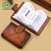 Resim BANYANU Erkek Vintage Gerçek Deri Cüzdan, 20 Kart Yuvası + 2 Kimlik Penceresi + 1 Ayna, Büyük Kapasiteli Kredi Kartı Tutucu, RFID Engelleme, Şık Gradyan Tasarım, Hediye için Mükemmel, BANYANU 