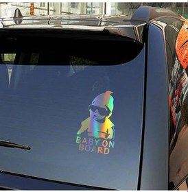 Resim Arabada Bebek Var Renkli Renk Sticker 