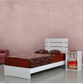 Resim Huga Tek Kişilik Beyaz Ahşap Karyola Komodin Takım 90X200 Cm Beyaz 