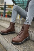 Resim Joy Man J009 Military Bağcıklı Fermuarlı Ortopedik Taban Günlük Cilt Erkek Postal Bot CST Kahverengi 