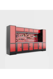 Resim dorf 4 Metre Modüler Üst, Sağ ve Sol Dolaplı 10 Çekmeceli 3 Dolaplı Çalışma Tezgahı Boş 