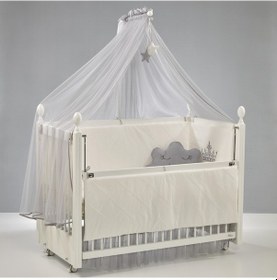 Resim Meltem Kids Kral Sallanır Ahşap Anne Yanı Beşik 60x120 cm (beyaz-motto gri) Gri 