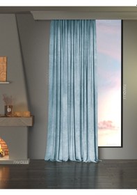 Resim Kadife Dokulu Sis Mavisi Ada Fon Perde Ekstrafor Büzgülü Dream Series Sis Mavisi 