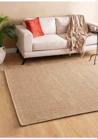 Resim Sisal Jut Hasır Model Tek Renk Dokuma Yıkanabilir Toz Vermez Halı Krem Kahve 