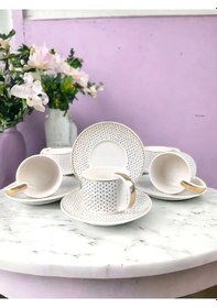 Resim Porselen Kahve Fincanı Takımı Queen Puantiye Desenli 6 Kişilik 