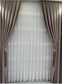 Resim Tül Brode Kumaş Desenli 1 3 Sık Pileli Boru Pile Kırışmaz Ütü Istemez,Beyaz 520 X 260 