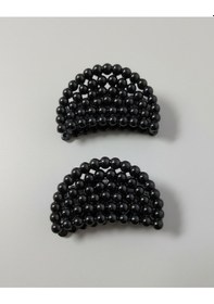 Resim Şehrazat Handmade Inci Görünümlü Midi Plastik Mandal Saç Tokasi Siyah 