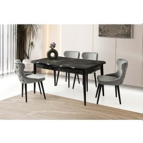 Resim Irony Mobilgen Bensu Sandalye 160+37 Kelebek Kütük Hg Açılabilir Masa Takımı Siyah - Beyaz Mermer 