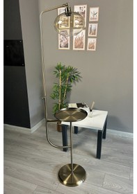 Resim Solvia Cam Bal Rengi Eskitme Düz Gövde Tepsili Lambader Modern Oturma Odası Natural 