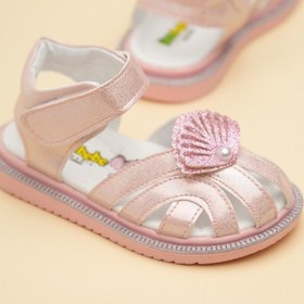 Resim Dilimler Ayakkabı Şirinbebe Ortopedik Kız Bebek Sandalet Pembe Yelpaze Detaylı Önü Kapalı-4713 