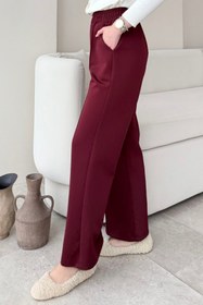 Resim Tesettür Diyarı Kadın Çimalı Beli Lastikli Cepli Scuba Kumaş Tesettür Pantolon- Bordo 