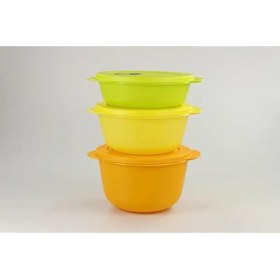 Resim Tupperware Mikrodalga Fırın Crystalwave 2,0 L Turuncu + 1,5 L Sarı + Micro Pop 1,0 L Misket Limonu 