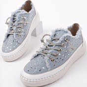Resim Muggo Vienna Bağcıklı Taşlı Kadın Günlük Denim Sneaker Spor Ayakkabı 