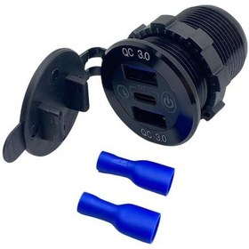 Resim 12v-24v Telefon Şarj Cihazı Usb X2+type-c 3 A Off-on Dokunmatik Mavi Işık 28 Mm 