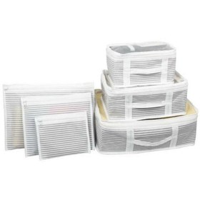 Resim HerEveOyuncak Gri - Beyaz Çizgili 6 Parça Anne Bebek Çantası Düzenleyici + 5 Bölmeli Başucu Organizer - 2li Set J5 