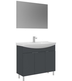 Resim Orka Purus 100 Cm Mat Antrasit Düz Aynalı Banyo Dolabı Takımı Ayaklı Antrasit 