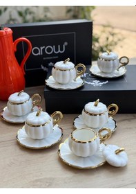 Resim 6 Kişilik Lüks Kabaklı Porselen Beyaz Kahve Takımı Beyaz 