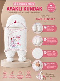 Resim Tomuycuk Ekru Kız Bebek Kundağı - Ördekli Bebek Dış Kundak & Battaniyesi 