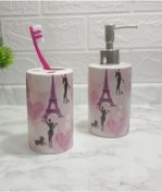 Resim Sıa Sıvı Sabunluk Ve Diş Fırçalık 2 Li Banyo Seti Paris . Pembe 