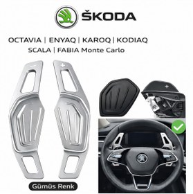 Resim YıldızTuning Skoda F1 Direksiyon Kulakçığı | Octavia Enyaq Karoq Kodiaq Scala Fabia Monte Carlo Gümüş 